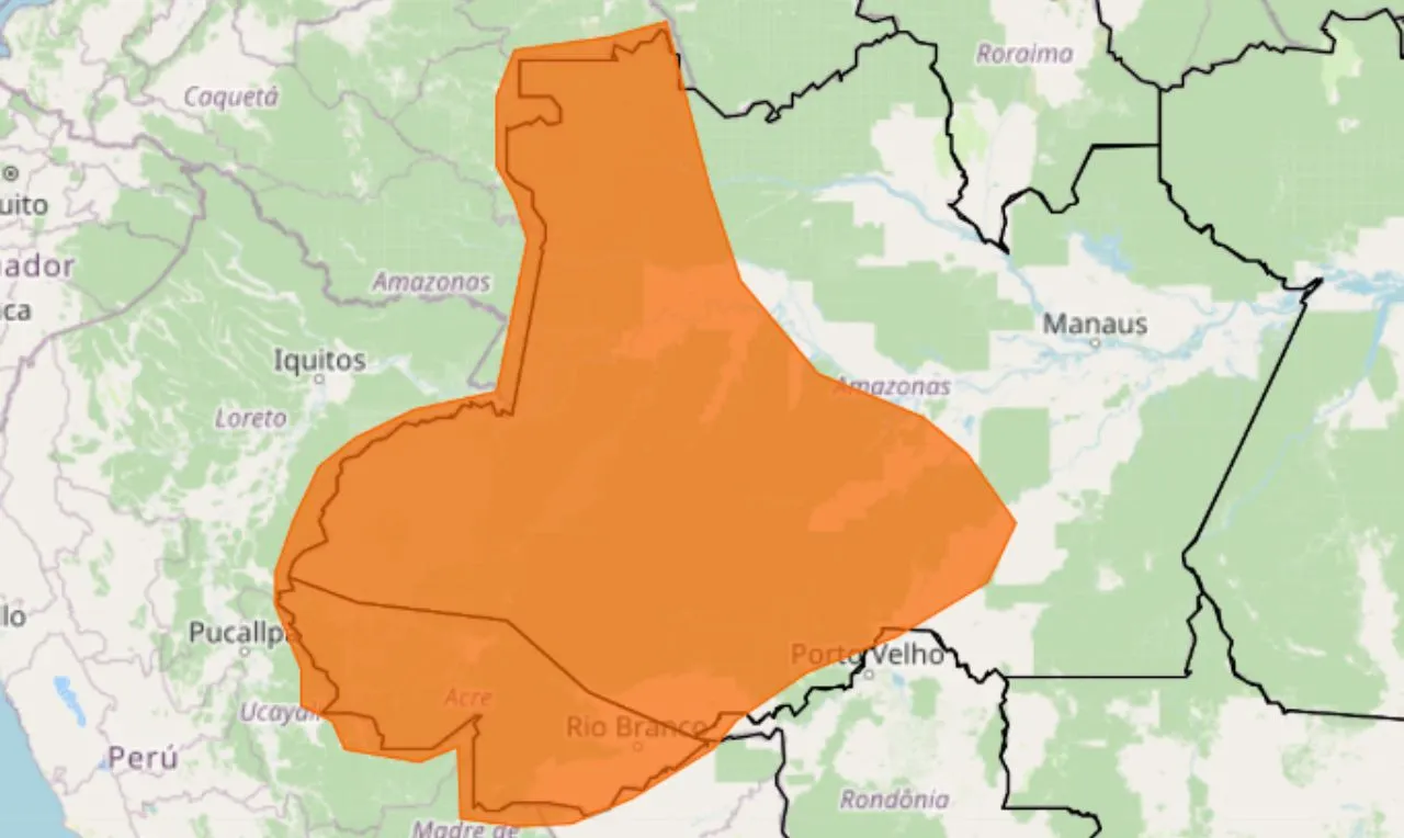 O mapa mostra os avisos para chuva intensa e temporais